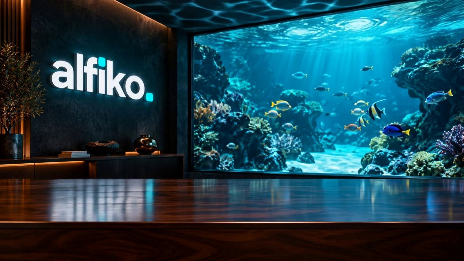Virtual studio set with the alfiko. logo